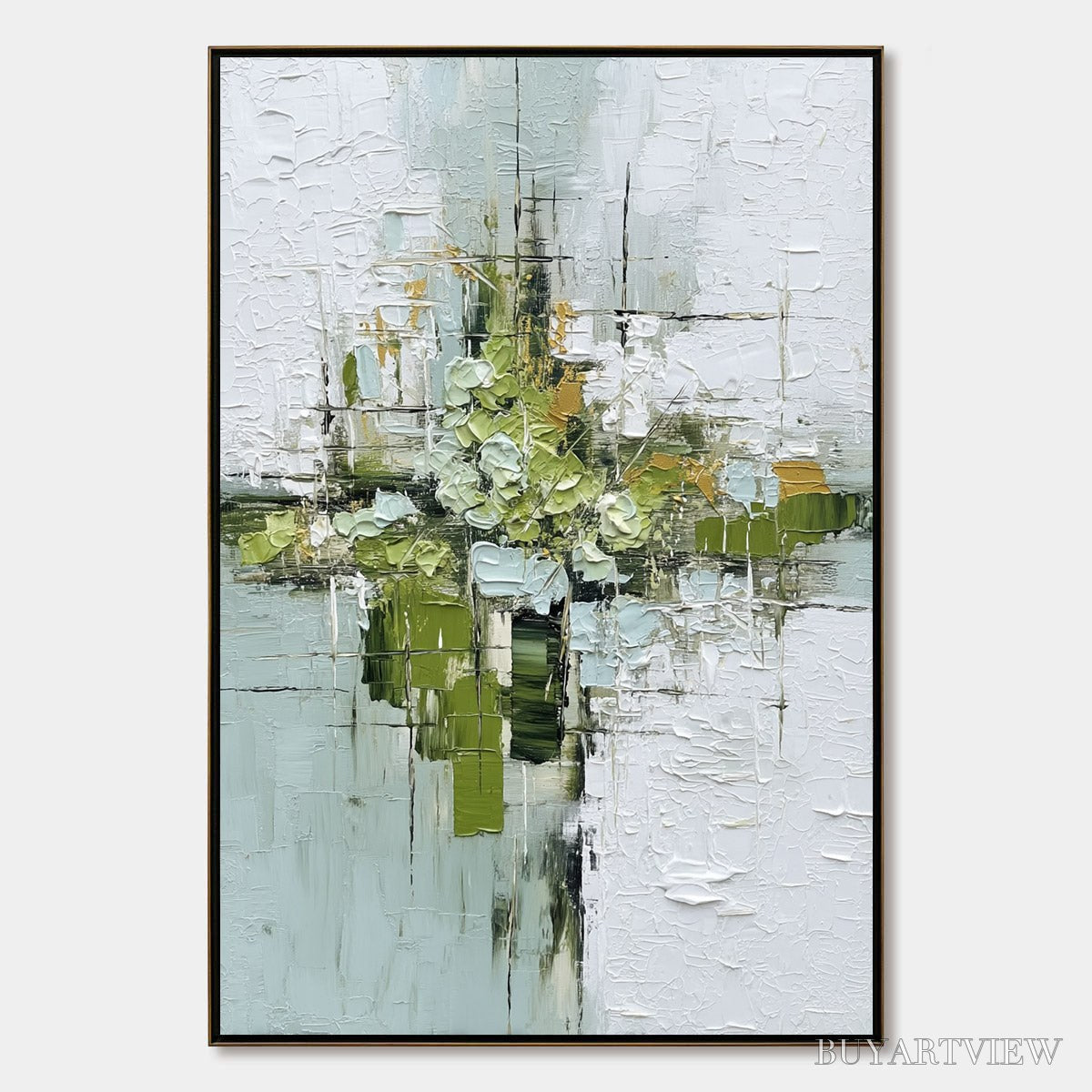 BUYARTVIEW Verdant Sanctuary – Heavily Textured Abstract Green and White Painting - image 1