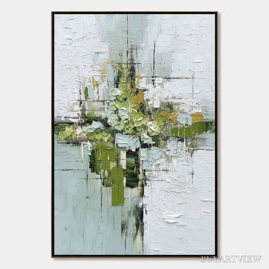 BUYARTVIEW Verdant Sanctuary – Heavily Textured Abstract Green and White Painting - image 1