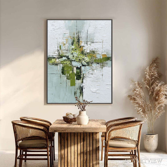 BUYARTVIEW Verdant Sanctuary – Heavily Textured Abstract Green and White Painting - image 2