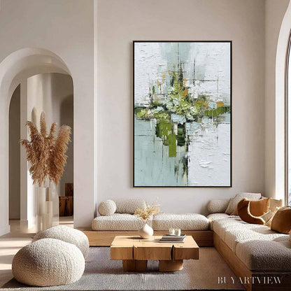 BUYARTVIEW Verdant Sanctuary – Heavily Textured Abstract Green and White Painting - image 4