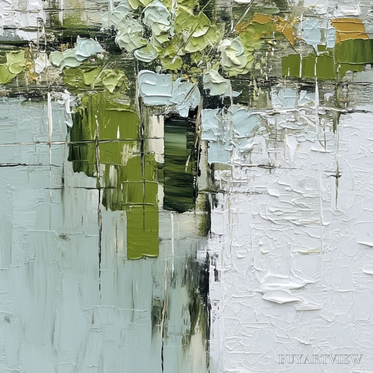 BUYARTVIEW Verdant Sanctuary – Heavily Textured Abstract Green and White Painting - image 5