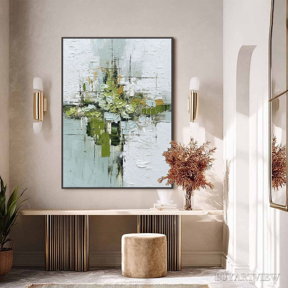 BUYARTVIEW Verdant Sanctuary – Heavily Textured Abstract Green and White Painting - image 6