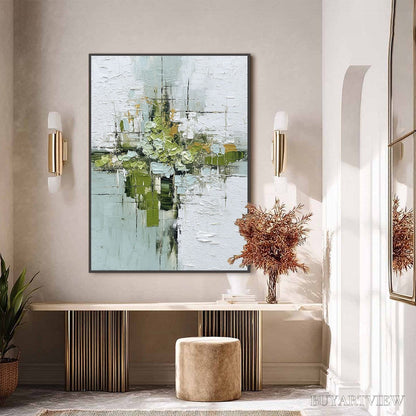 BUYARTVIEW Verdant Sanctuary – Heavily Textured Abstract Green and White Painting - image 6