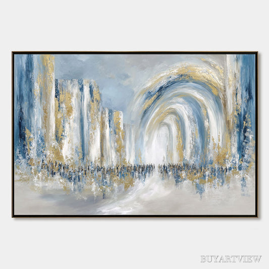 BUYARTVIEW Procession – Textured Abstract Painting of a Golden Journey - image 1