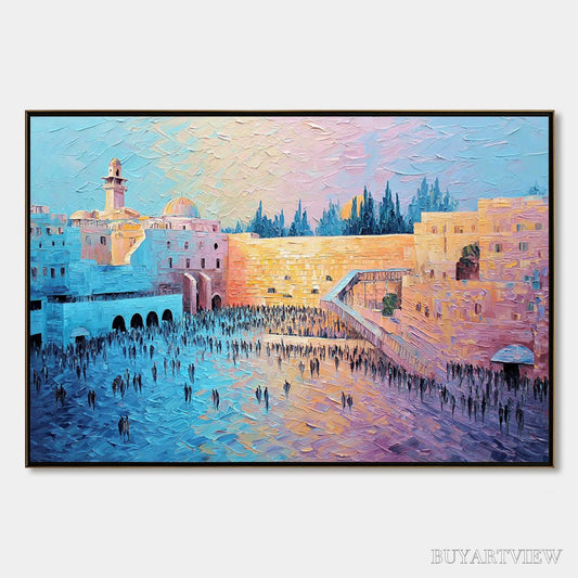 BUYARTVIEW Eternal Prayer – Textured Impasto Painting of Jerusalem's Western Wall - image 1