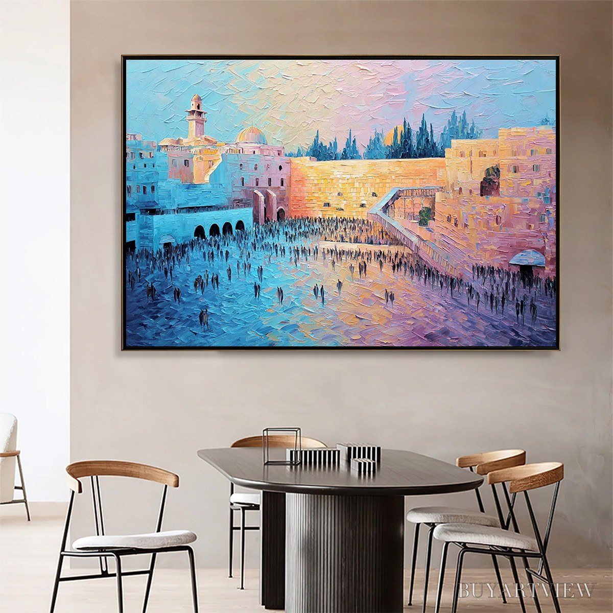 BUYARTVIEW Eternal Prayer – Textured Impasto Painting of Jerusalem's Western Wall - image 2