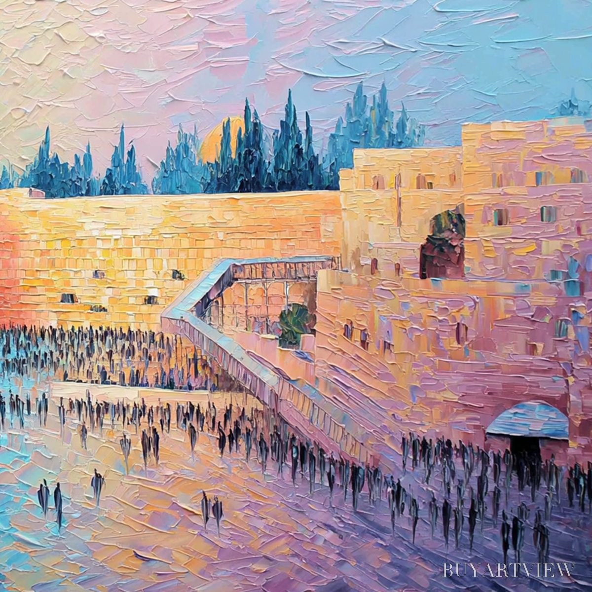 BUYARTVIEW Eternal Prayer – Textured Impasto Painting of Jerusalem's Western Wall - image 3