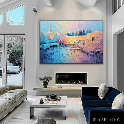 BUYARTVIEW Eternal Prayer – Textured Impasto Painting of Jerusalem's Western Wall - image 4