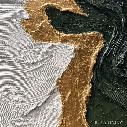 BUYARTVIEW Veridian Rift – Large Vertical Textured Abstract Green and Gold Painting - image 3