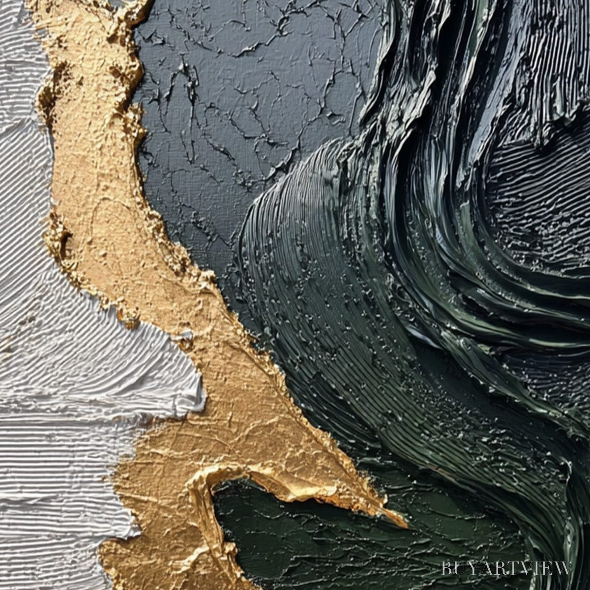 BUYARTVIEW Veridian Rift – Large Vertical Textured Abstract Green and Gold Painting - image 5