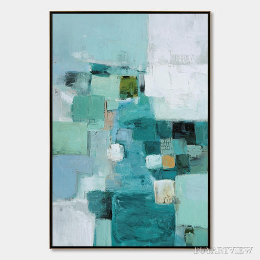 BUYARTVIEW Coastal Mosaic – Textured Abstract Painting in Teal and Blue - image 1