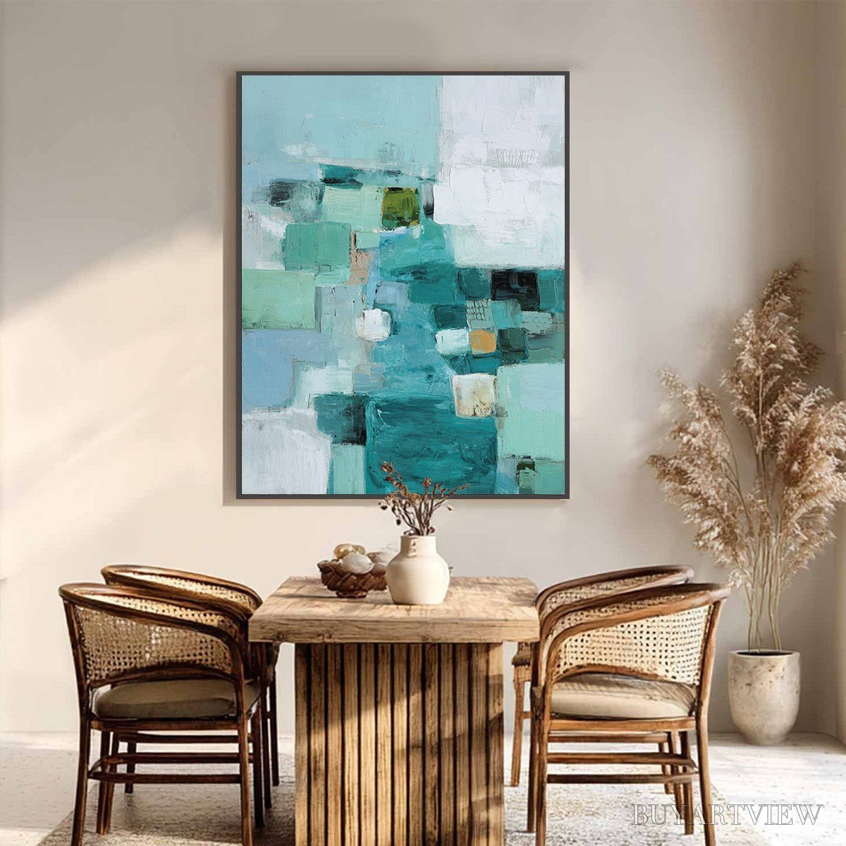 BUYARTVIEW Coastal Mosaic – Textured Abstract Painting in Teal and Blue - image 2