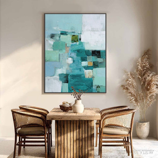 BUYARTVIEW Coastal Mosaic – Textured Abstract Painting in Teal and Blue - image 2