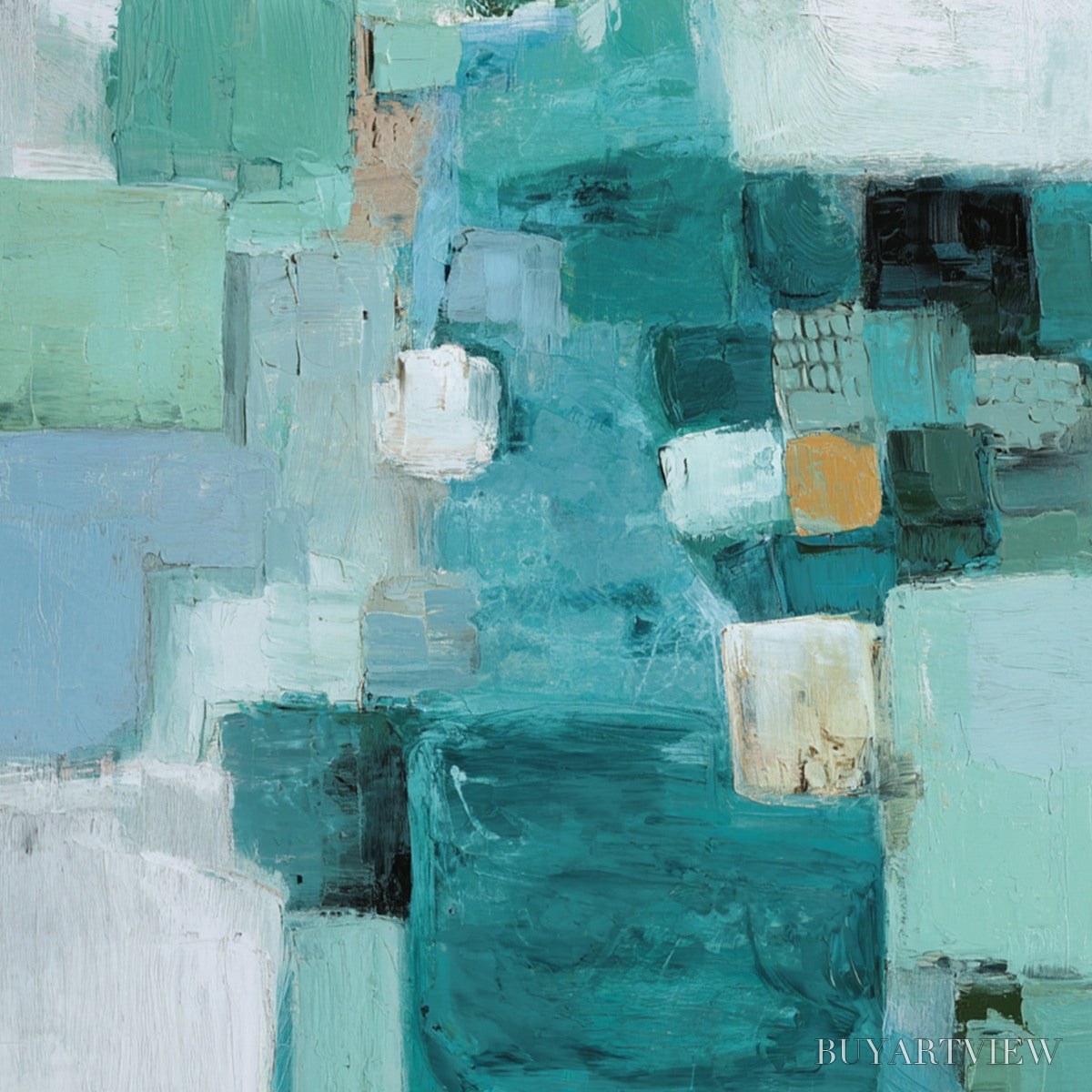 BUYARTVIEW Coastal Mosaic – Textured Abstract Painting in Teal and Blue - image 3