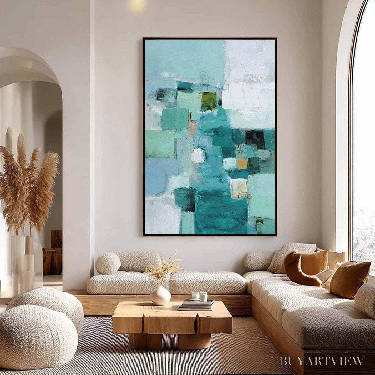 BUYARTVIEW Coastal Mosaic – Textured Abstract Painting in Teal and Blue - image 4