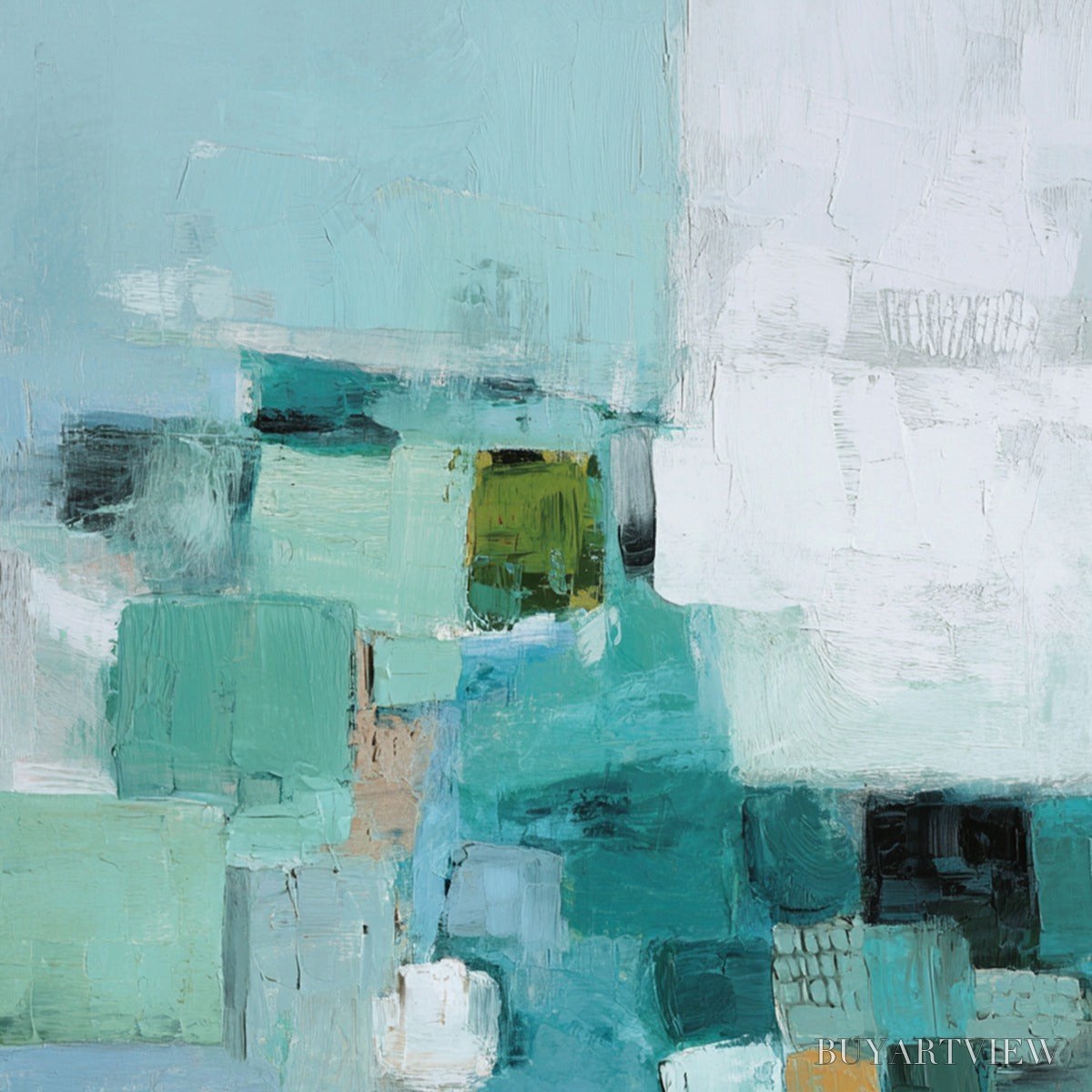 BUYARTVIEW Coastal Mosaic – Textured Abstract Painting in Teal and Blue - image 5