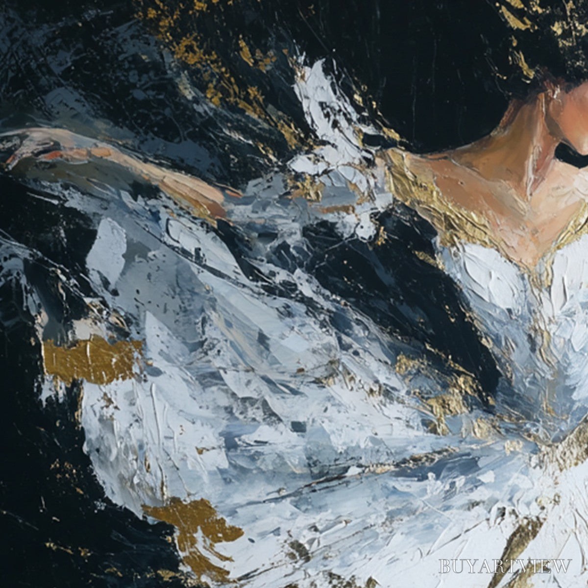 BUYARTVIEW Ethereal Poise – Textured Gold Leaf Ballerina Painting - image 3