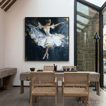 BUYARTVIEW Ethereal Poise – Textured Gold Leaf Ballerina Painting - image 4