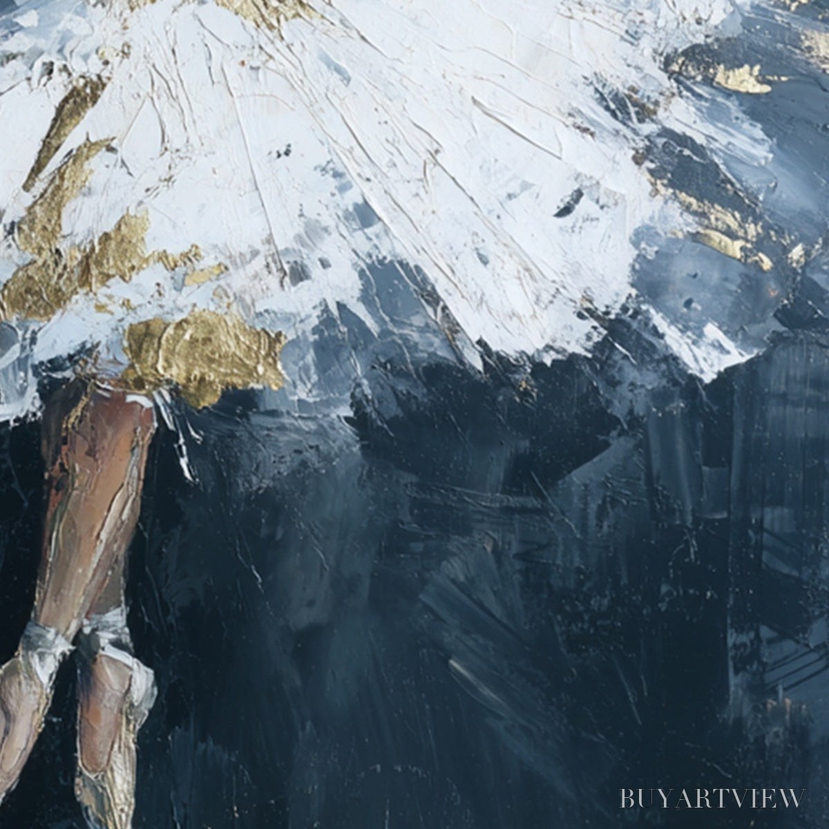 BUYARTVIEW Ethereal Poise – Textured Gold Leaf Ballerina Painting - image 5
