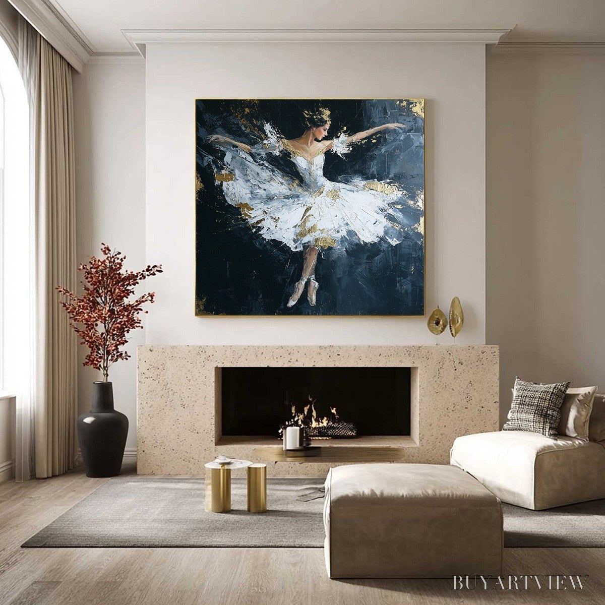 BUYARTVIEW Ethereal Poise – Textured Gold Leaf Ballerina Painting - image 6