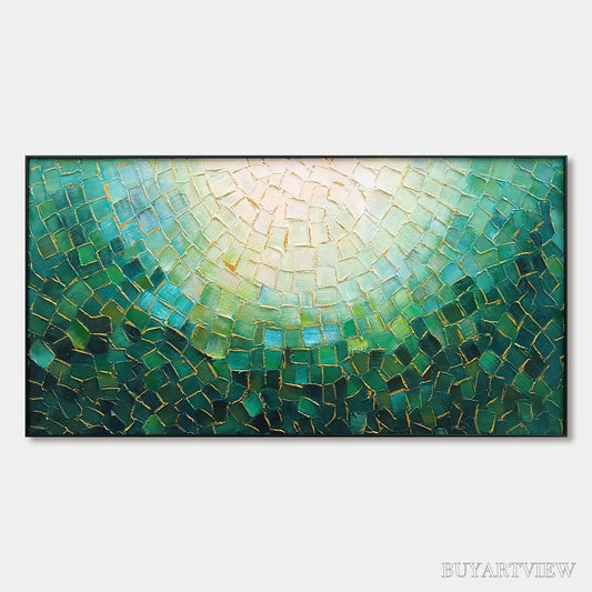 BUYARTVIEW Ready to Ship | Emerald Mosaic | 24''X48'' | 60x120cm | Black Frame - image 2