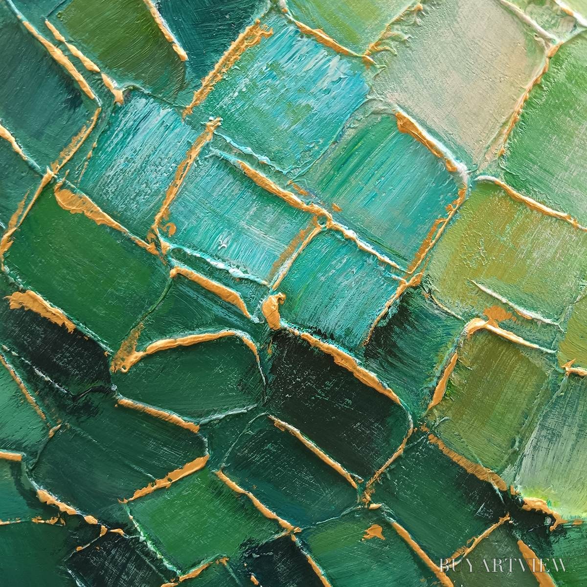 BUYARTVIEW Ready to Ship | Emerald Mosaic | 24''X48'' | 60x120cm | Black Frame - image 3