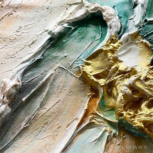 BUYARTVIEW Ready to Ship | Jade Aurora – Abstract Gold-Green Impasto Oil Painting - image 2