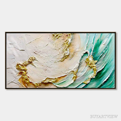 BUYARTVIEW Ready to Ship | Jade Aurora – Abstract Gold-Green Impasto Oil Painting - image 3