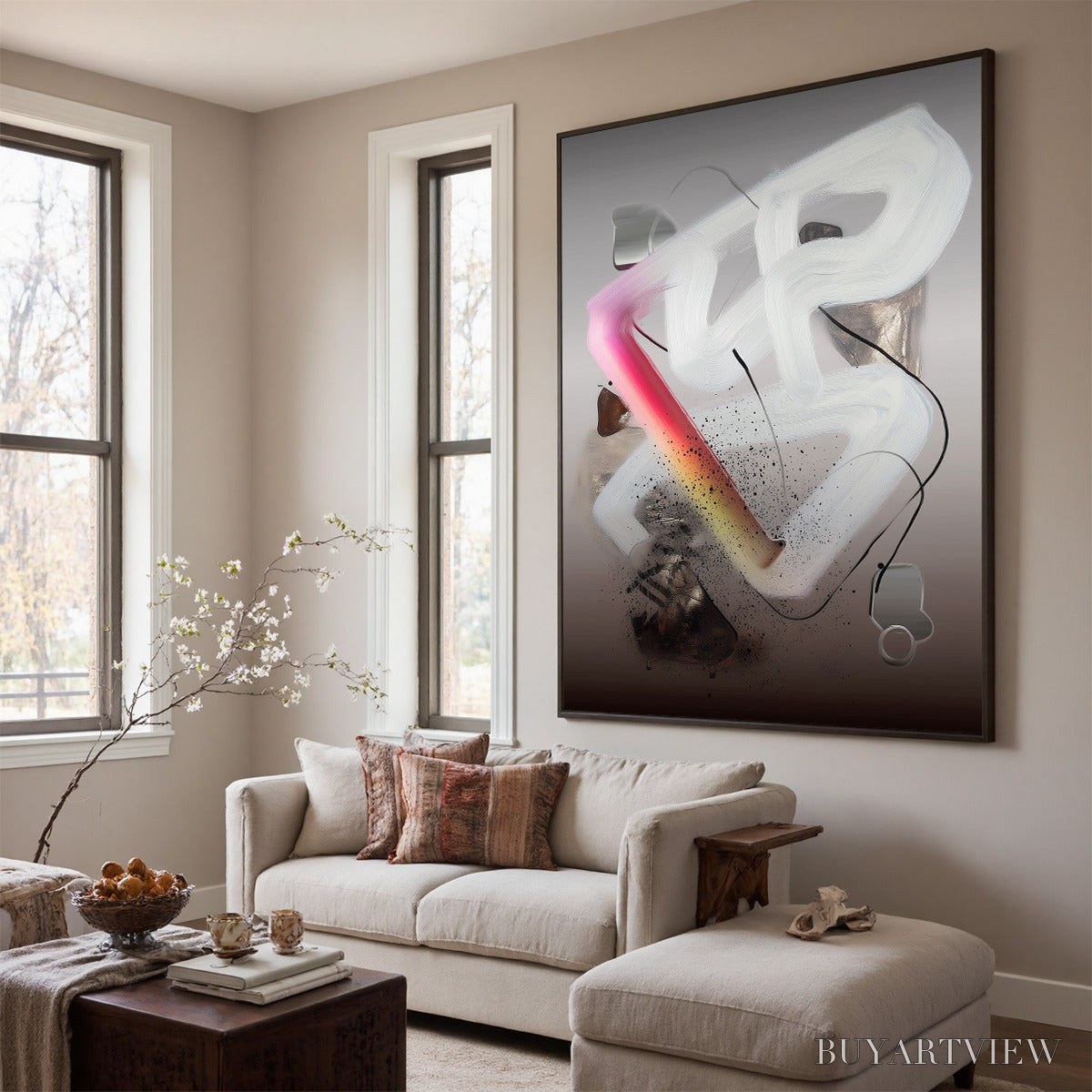 BUYARTVIEW Ethereal Drift – Abstract Textured Oil Painting on Grey - image 3
