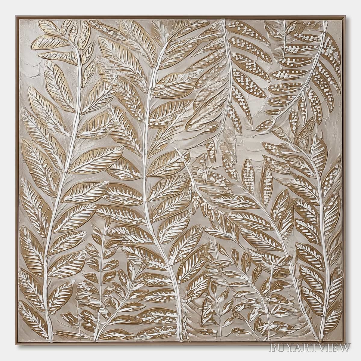 BUYARTVIEW Golden Botanicals – Textured Metallic Gold Leaf Oil Painting - image 1