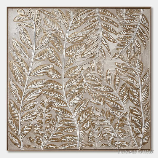 BUYARTVIEW Golden Botanicals – Textured Metallic Gold Leaf Oil Painting - image 1