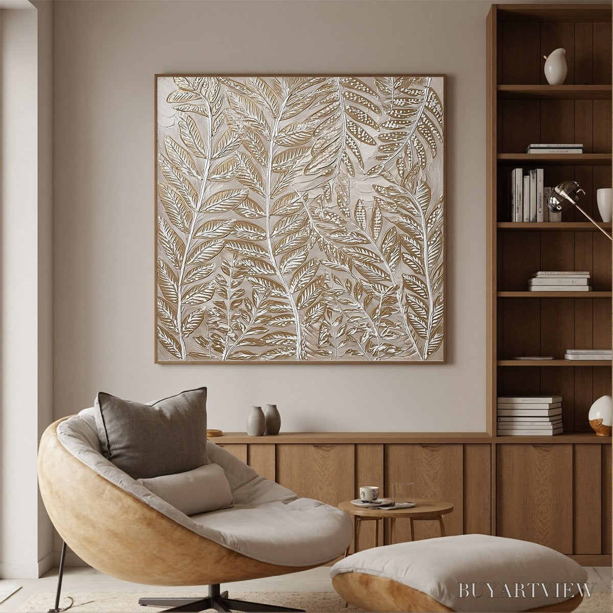 BUYARTVIEW Golden Botanicals – Textured Metallic Gold Leaf Oil Painting - image 2
