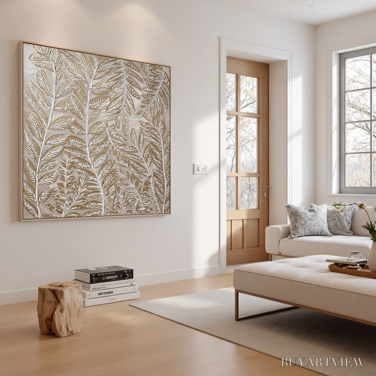 BUYARTVIEW Golden Botanicals – Textured Metallic Gold Leaf Oil Painting - image 3