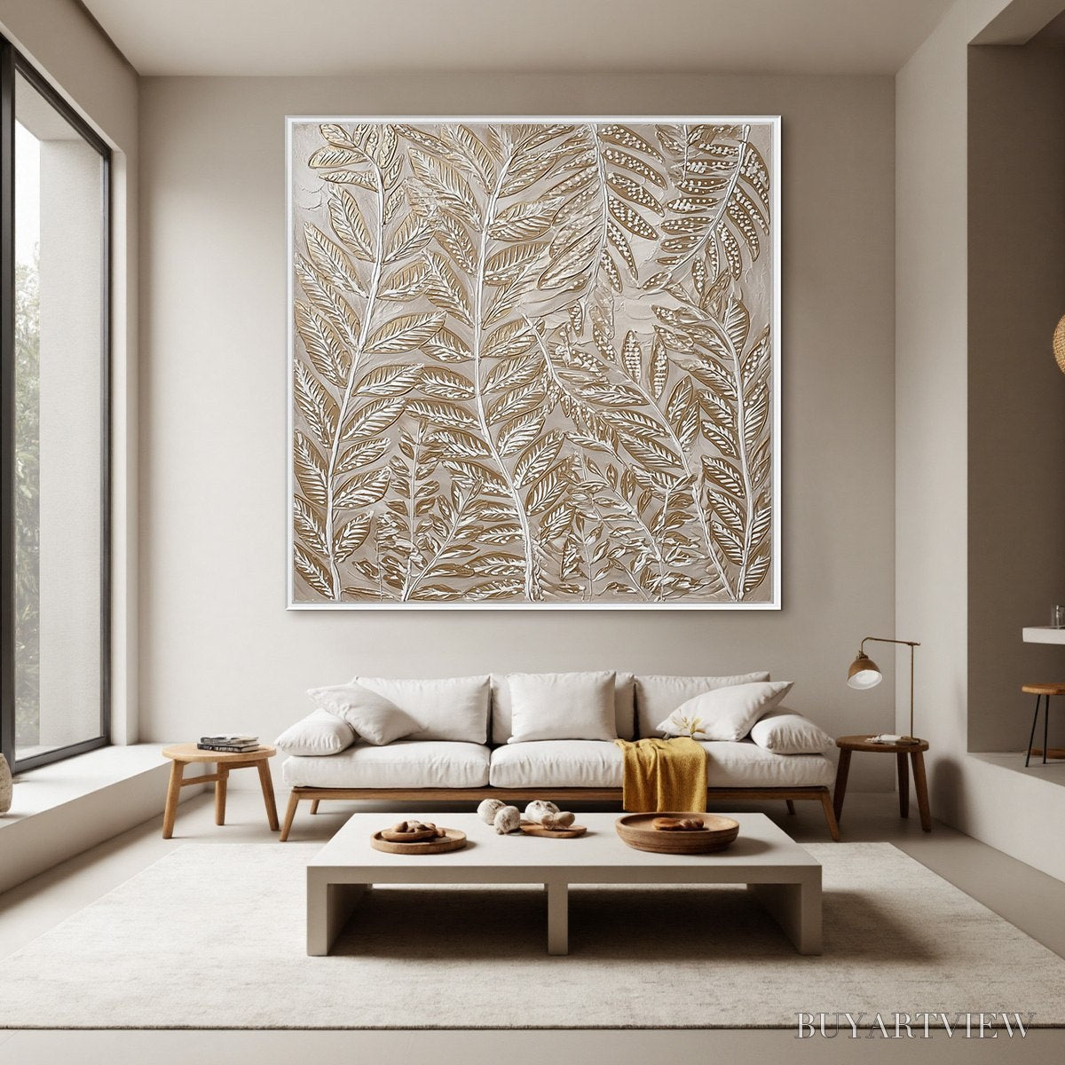 BUYARTVIEW Golden Botanicals – Textured Metallic Gold Leaf Oil Painting - image 4