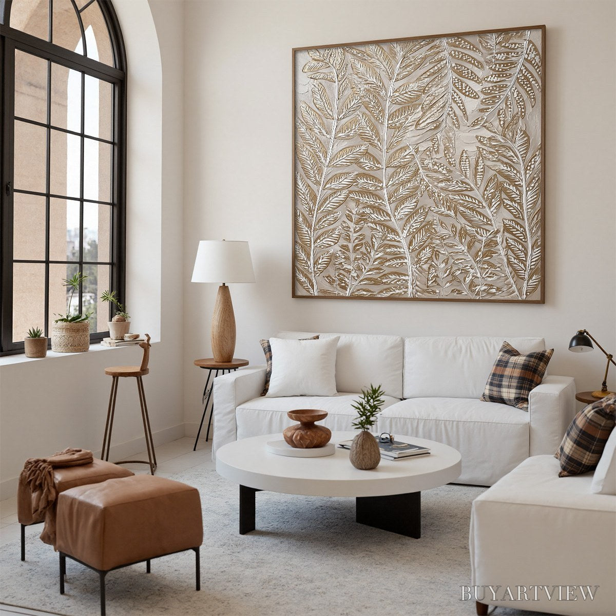 BUYARTVIEW Golden Botanicals – Textured Metallic Gold Leaf Oil Painting - image 5