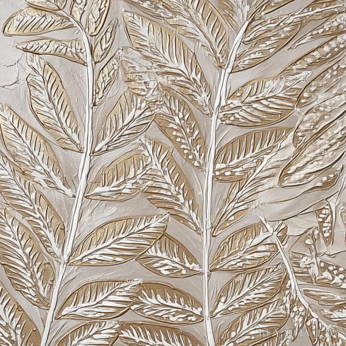 BUYARTVIEW Golden Botanicals – Textured Metallic Gold Leaf Oil Painting - image 6