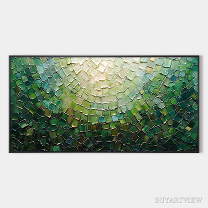 BUYARTVIEW Emerald Mosaic – Textured Abstract Green and Gold Oil Painting - image 1