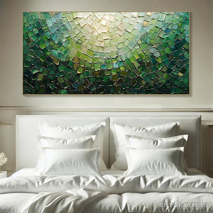BUYARTVIEW Emerald Mosaic – Textured Abstract Green and Gold Oil Painting - image 2