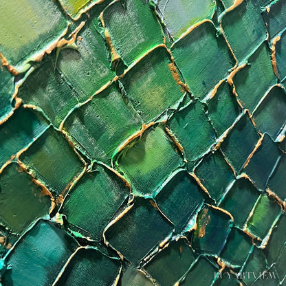 BUYARTVIEW Emerald Mosaic – Textured Abstract Green and Gold Oil Painting - image 3