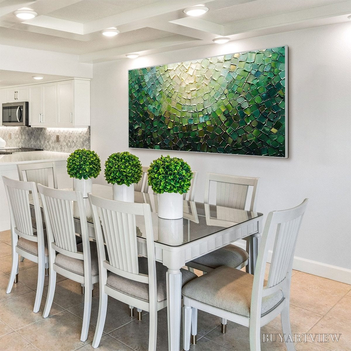 BUYARTVIEW Emerald Mosaic – Textured Abstract Green and Gold Oil Painting - image 4
