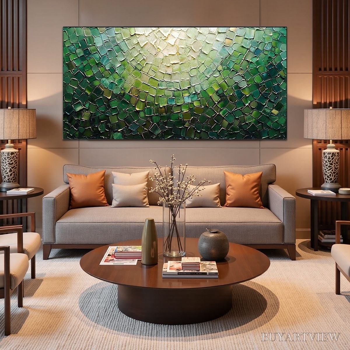 BUYARTVIEW Emerald Mosaic – Textured Abstract Green and Gold Oil Painting - image 6