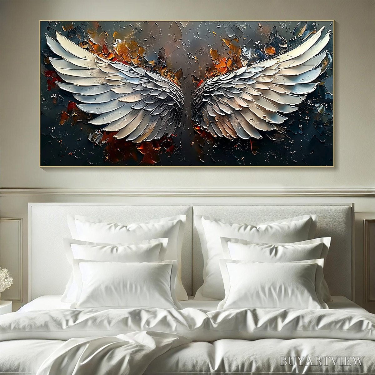 BUYARTVIEW Angelic Wings – Textured Symbolic Oil Painting - image 2