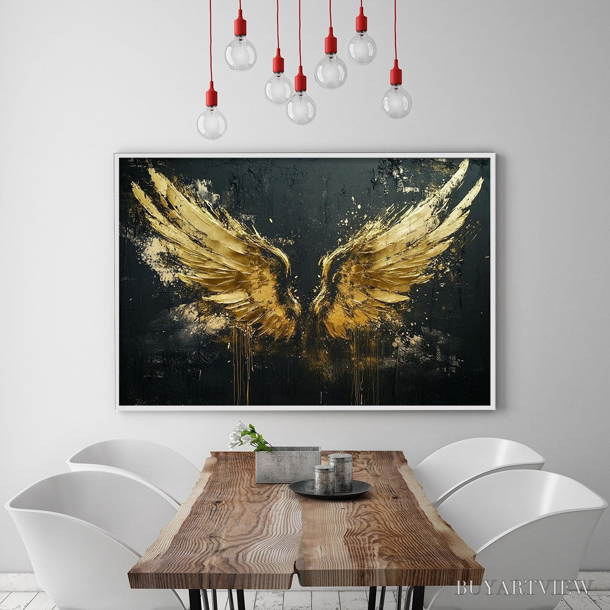 BUYARTVIEW Golden Ascension – Textured Gold Wings Oil Painting on Black Canvas - image 2