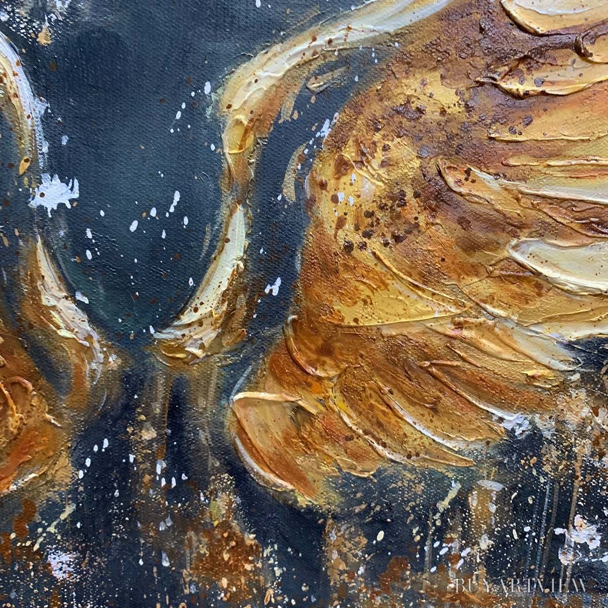 BUYARTVIEW Golden Ascension – Textured Gold Wings Oil Painting on Black Canvas - image 3