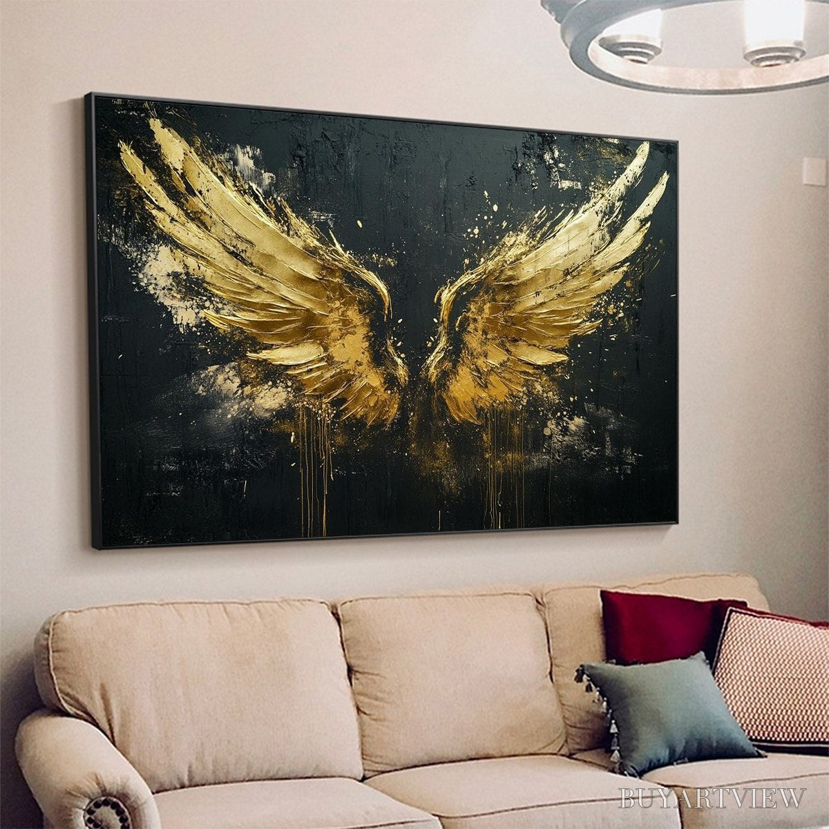 BUYARTVIEW Golden Ascension – Textured Gold Wings Oil Painting on Black Canvas - image 4