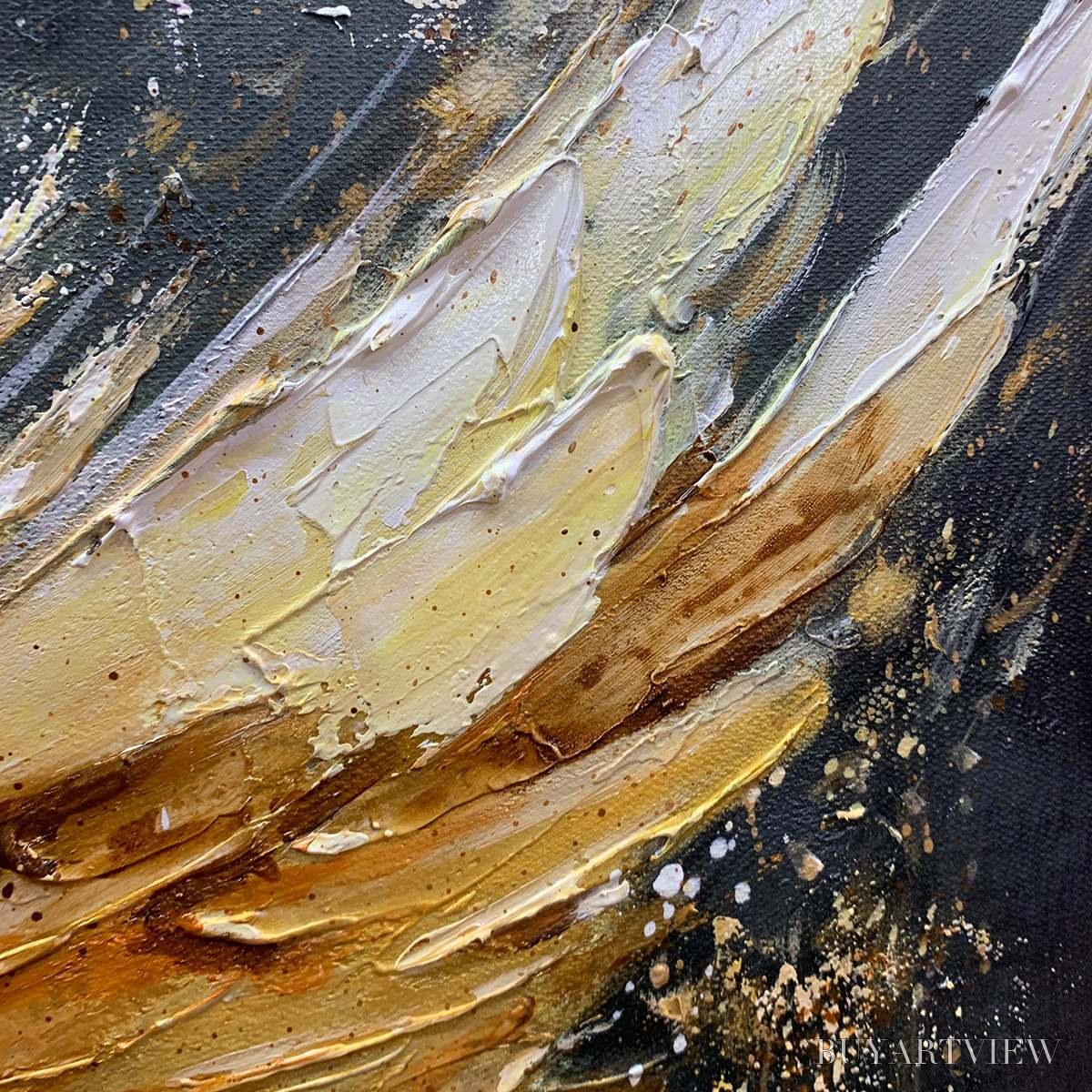 BUYARTVIEW Golden Ascension – Textured Gold Wings Oil Painting on Black Canvas - image 6
