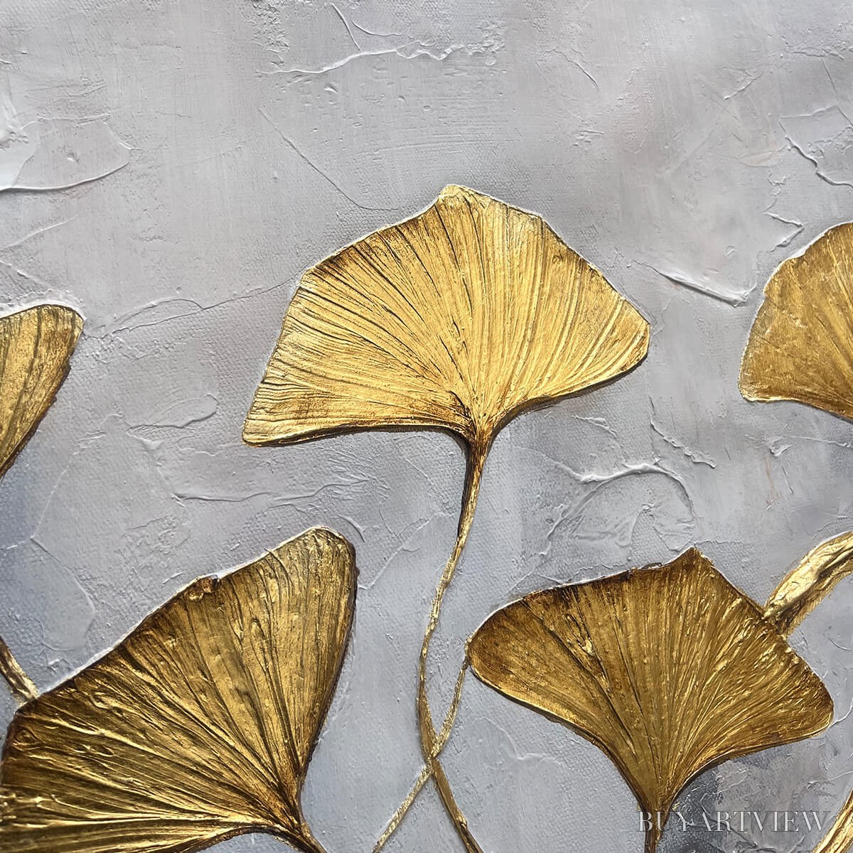 BUYARTVIEW Golden Whispers – Textured Ginkgo Leaf Oil Painting in Gold - image 5