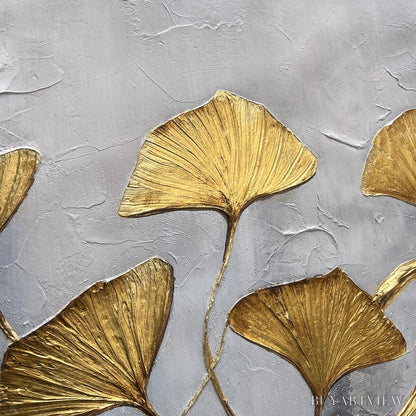 BUYARTVIEW Golden Whispers – Textured Ginkgo Leaf Oil Painting in Gold - image 5