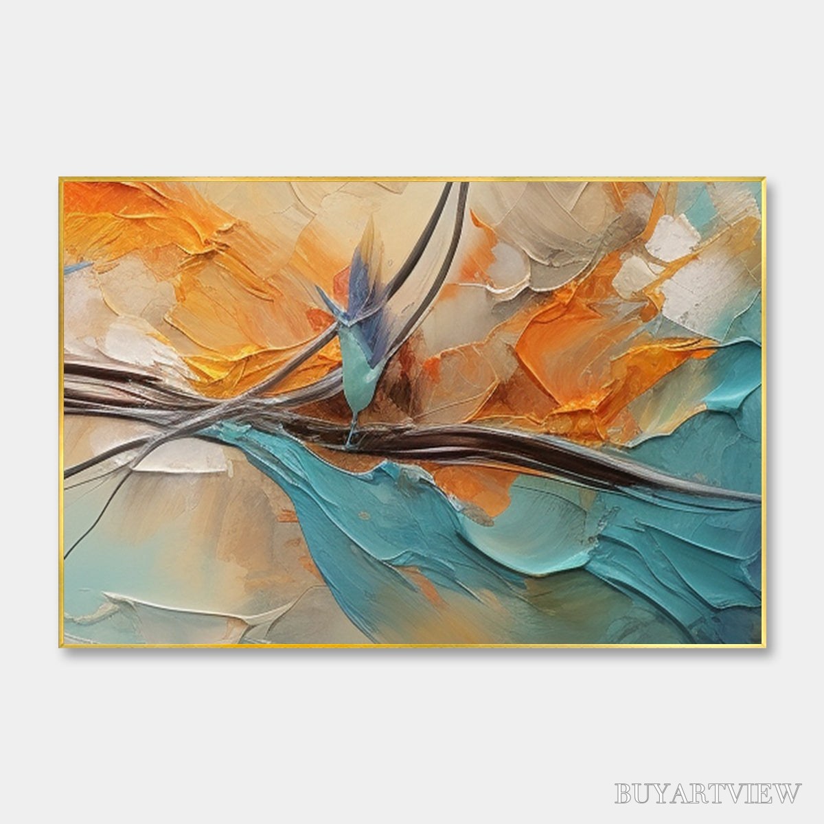 BUYARTVIEW Azure Flight – Textured Abstract Oil Painting with Birds in Flight - image 1