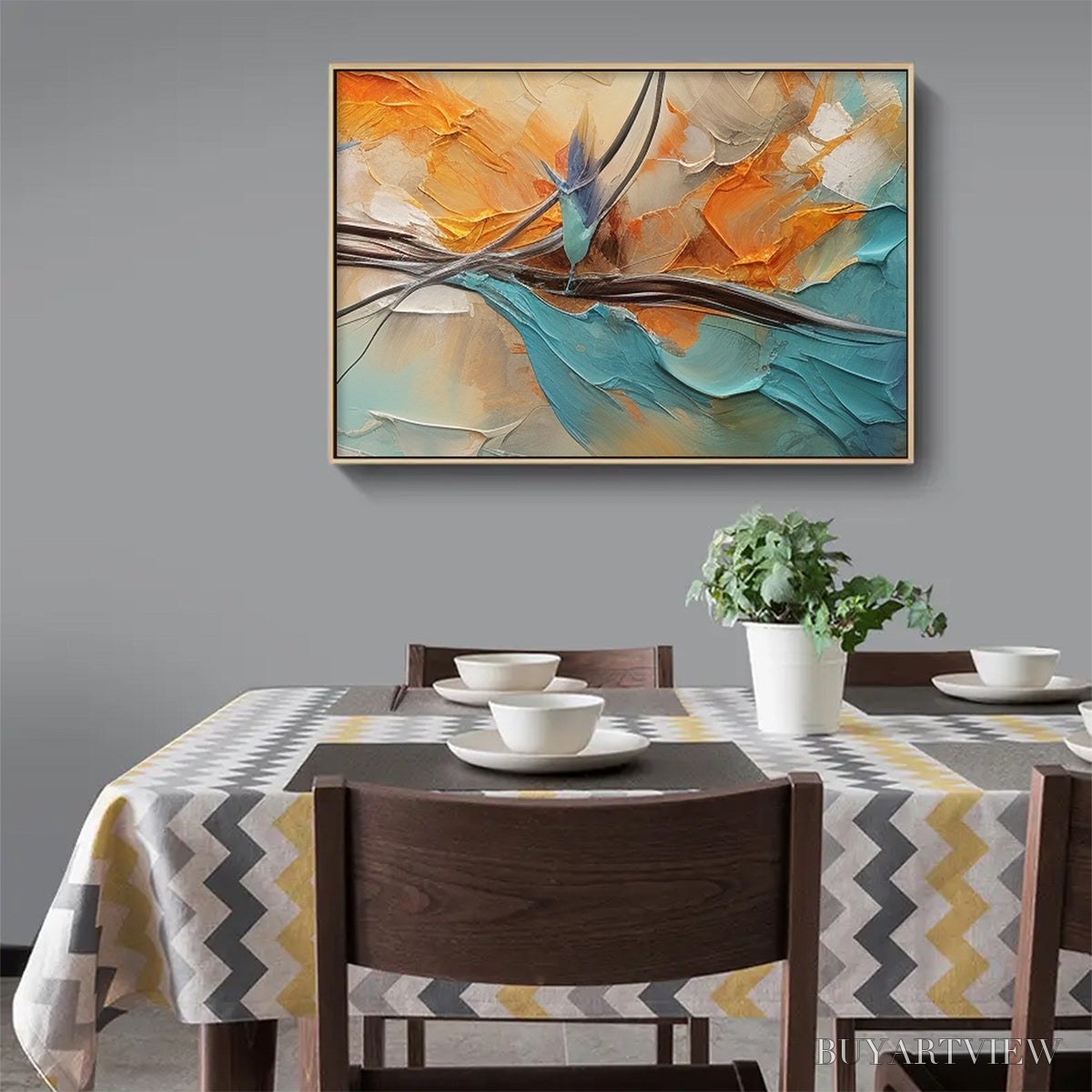 BUYARTVIEW Azure Flight – Textured Abstract Oil Painting with Birds in Flight - image 2